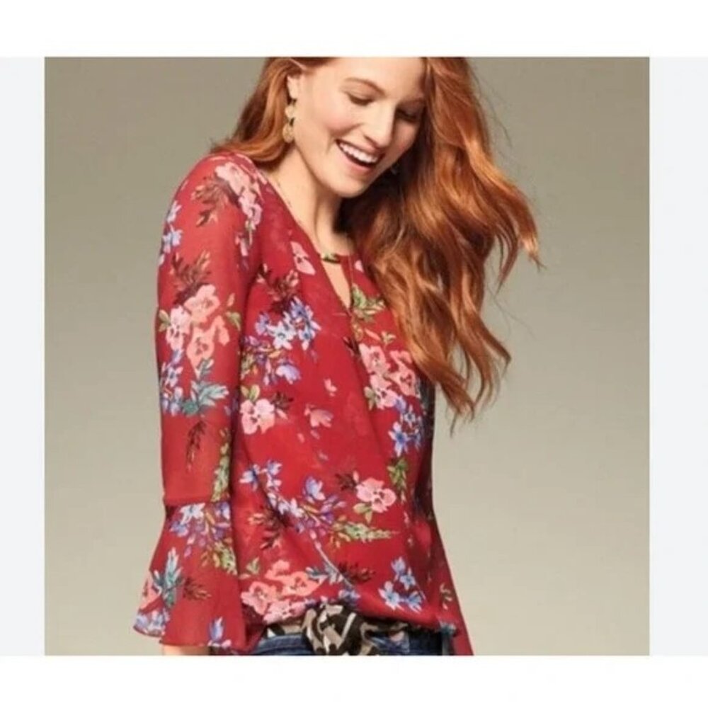 CAbi Floral Print Devoted Blouse Flare Long Sleeves 3590